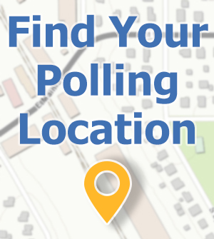 A map overlaid with the words Find Your Polling Location and a yellow geographic pin